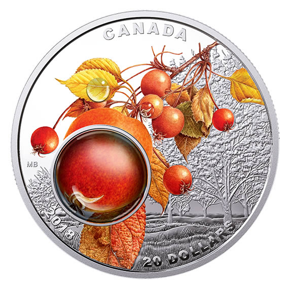 RCM-New-Release:-2018-1-Oz.-Pure-Silver-Coloured-Coin---Mother-Nature�s-Magnification:-Morning-Dew